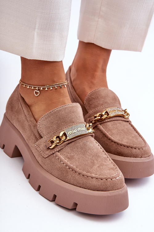 Класичні замшеві лофери на масивній платформі коричневого кольору Catch Me!