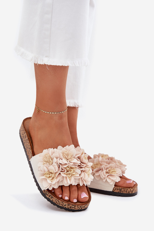 Жіночі Сандалі На Корковій Підошві З Квітами Бежеві Ferenza