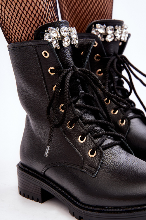 Шкіряні жіночі чоботи Workery з декором Zazoo 1757 Чорні