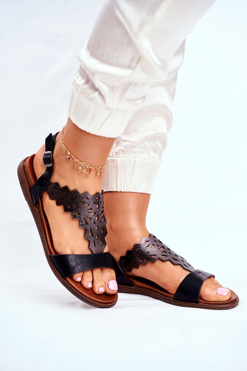 Жіночі босоніжки на плоскій підошві Sergio Leone чорні SK035