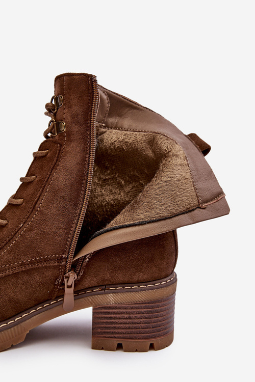 Жіночі коричневі чоботи Adinail на низьких підборах зі шнурівкою