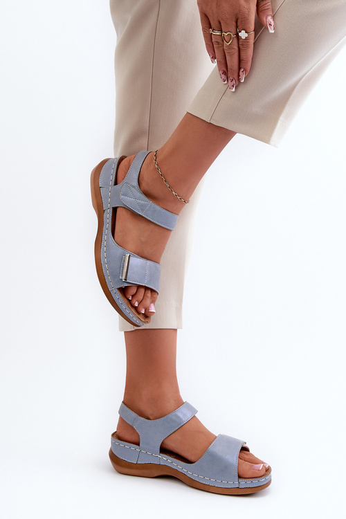 Зручні жіночі босоніжки на липучці синього кольору Iphiope