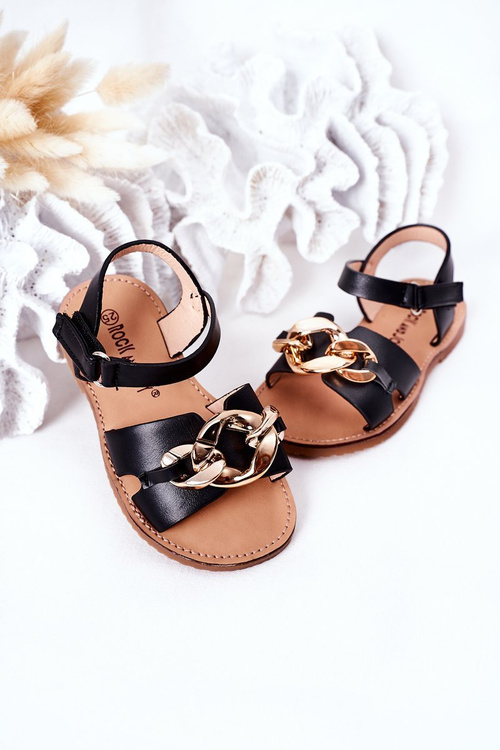 Дитячі босоніжки на ланцюжку чорні Баффі