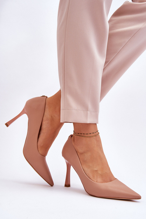 Шкіряні класичні шпильки бежеві Келсі