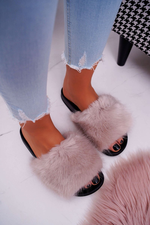 Жіночі шльопанці з хутром Beige NiceFur