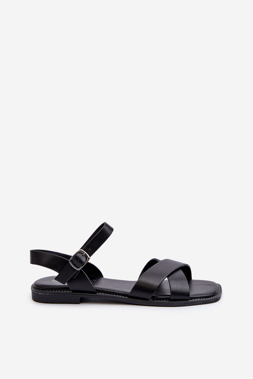 Жіночі сандалі на плоскій підошві з еко шкіри S.Barski KV27-003 Чорні