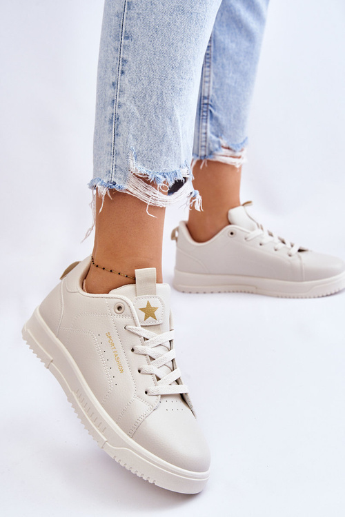 Жіноче спортивне взуття на шнурівці бежевого кольору Mikaela