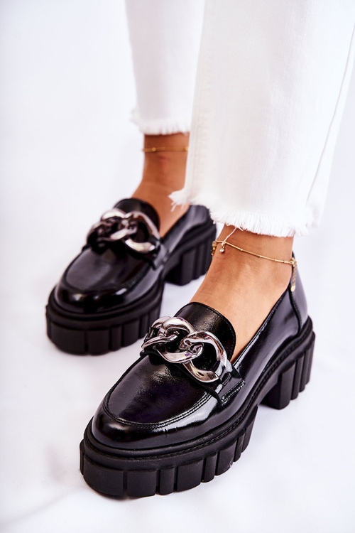 Жіночі броги Лофери шкіряні чорно-сріблясті Laura Messi 2339