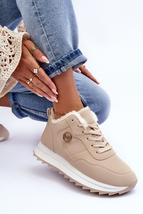 Спортивне шкіряне взуття на платформі з флісовою підкладкою, бежевий адіт