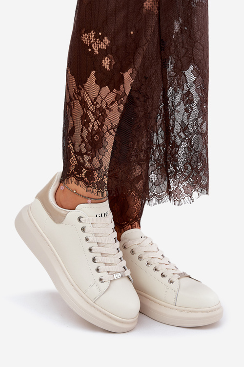 Шкіряні Жіночі Кросівки На Платформі Бежеві GOE RR2N4004