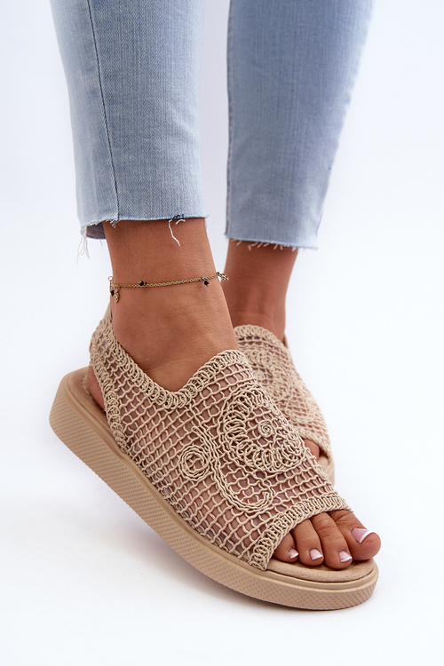 Жіночі сандалі на плоскій підошві, прикрашені чорними квітами Abidina