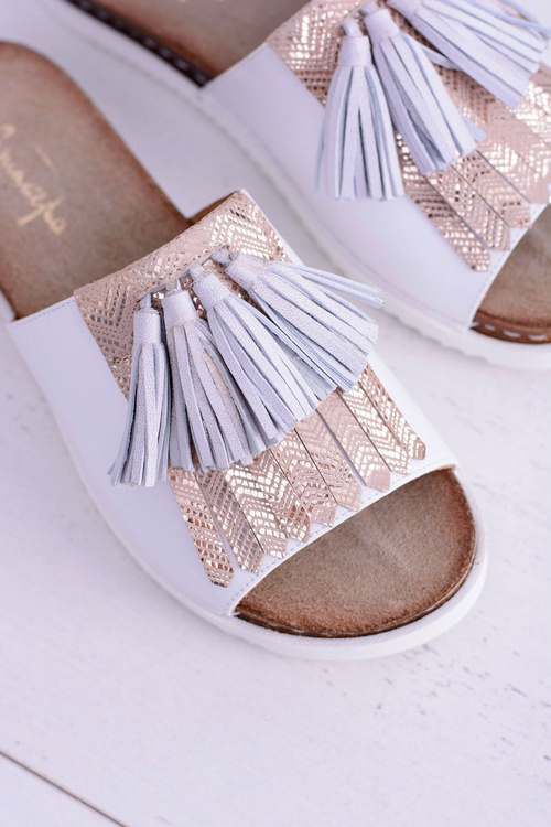 Шкіряні білі елегантні шльопанці Maciejka Resto