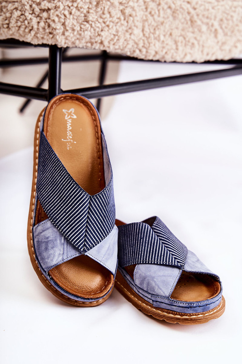 Шкіряні профільовані тапочки Maciejka 04986-17 Сині