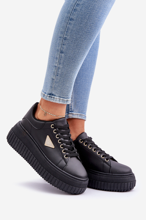 Стильні кросівки на масивній платформі чорні Vallexia