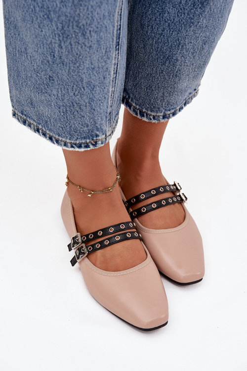 Жіночі балеринки з ремінцями бежеві Deliora