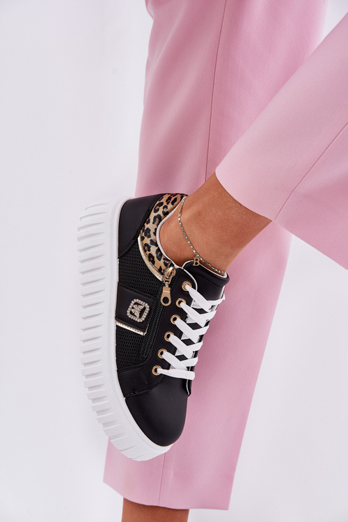 Жіноче Спортивне Взуття На Платформі З Еко Шкіри Пантера Чорні Velionna