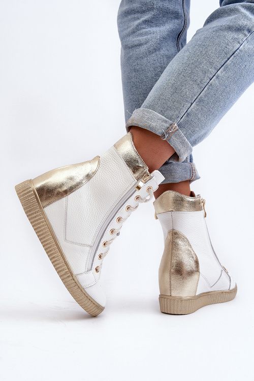 Білі жіночі шкіряні кросівки на платформі Zazoo 3081