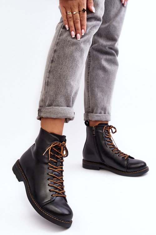 Жіночі шкіряні ботильйони чорного кольору Етель