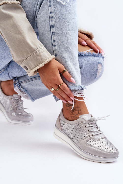 Шкіряне спортивне взуття з перфорацією S.Barski AL22246 Silver