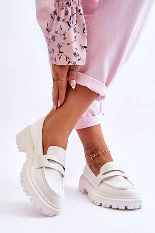 Шкіряні лофери на платформі, білі Riverside