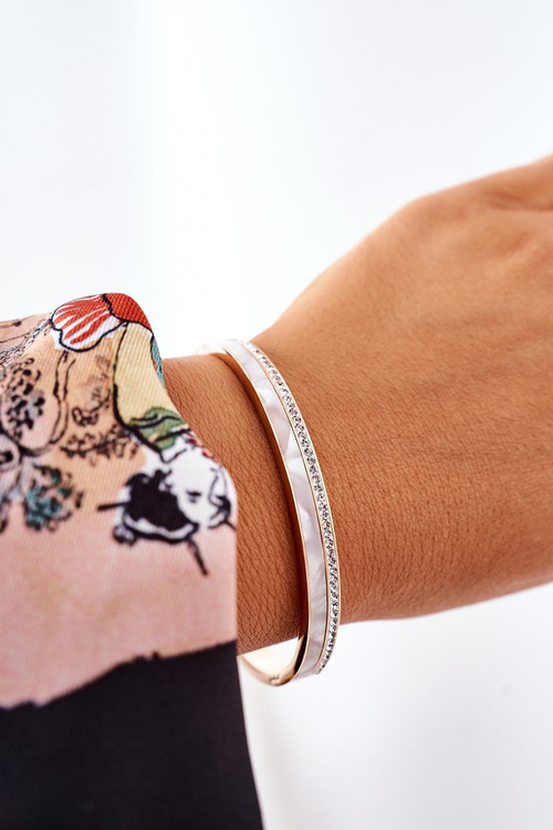 Сталевий браслет із кубічним цирконієм і перламутровим рожевим золотом