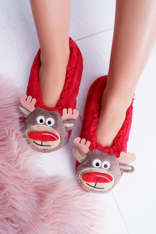 Домашні жіночі різдвяні балетки з оленями SOXO, червоні