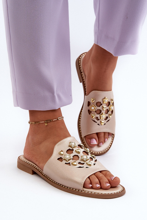 Блискучі жіночі тапочки з декором S.Barski KV27-063 золото