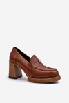 Коричневі шкіряні туфлі на високих підборах Zazoo 20169