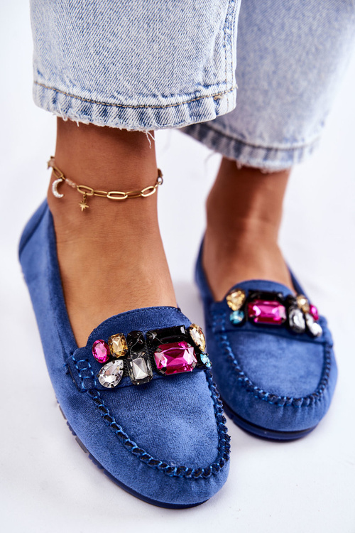 Жіночі замшеві лофери з декором синього кольору Janetta