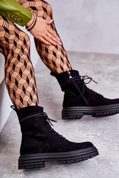 Жіночі замшеві чоботи на зав'язках чорна афра