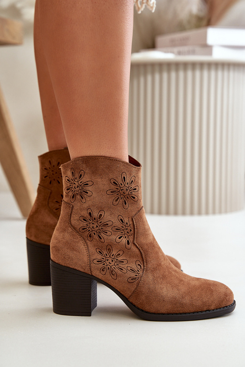 Чоботи з перфорованою халявою на каблуці Еко Замша Коричневий Невишія