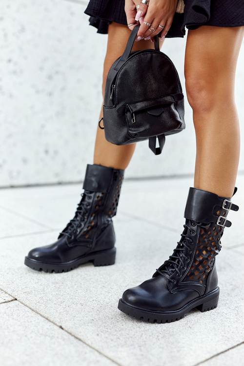 Шкіряні ажурні чоботи Black Menie