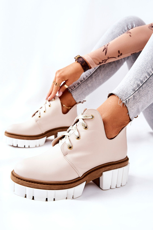 Шкіряні багаторівневі чоботи з вирізом, бежеві Kaxo