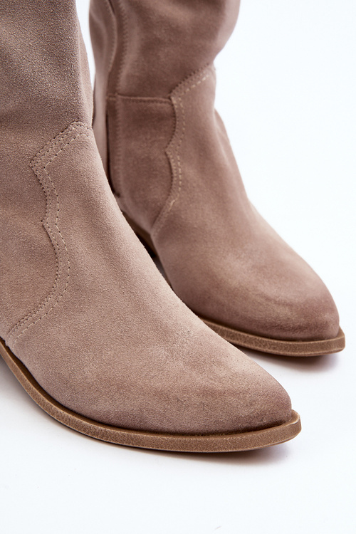 Жіночі замшеві ковбойські чоботи Zazoo 3427 Cappuccino