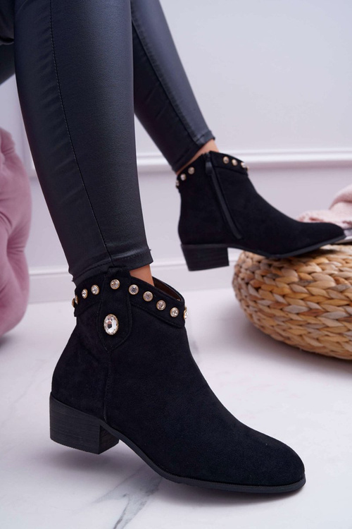 Жіночі ковбойські чоботи на плоскій підошві з цирконами Black Patti