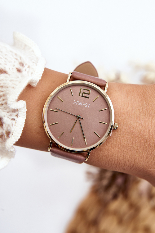 Жіночий годинник зі шкіряним ремінцем Ernest E62001MD рожевий