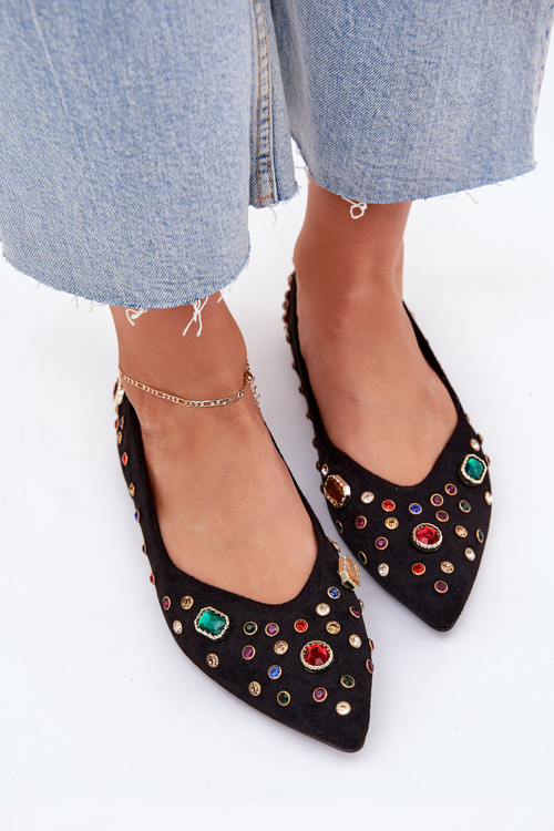 Балетки Жіночі Прикрашені Кристалами Чорні Valena