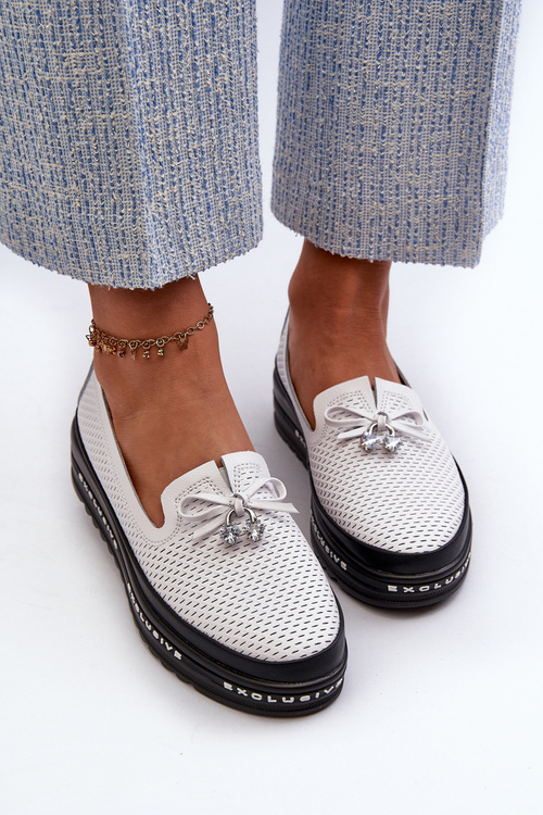 Жіночі шкіряні лофери на платформі S.Barski LR400 білі