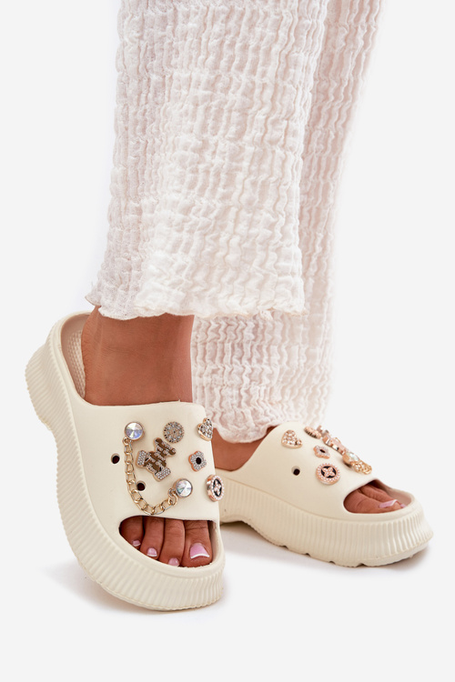 Жіночі Пінні Сандалі З Золотими Кліпсами Світло Бежеві Хортіана