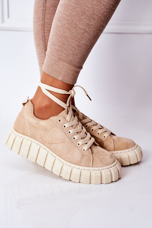Замшеві кросівки на платформі бежеві