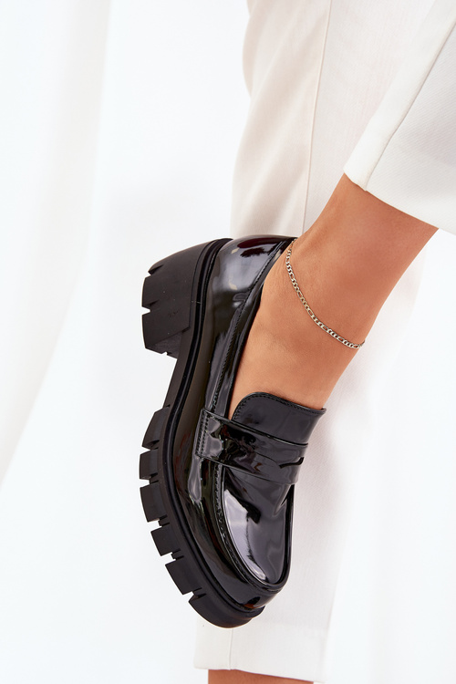 Лаковані Жіночі Полуботинки На Масивному Каблуці Чорні Felonith