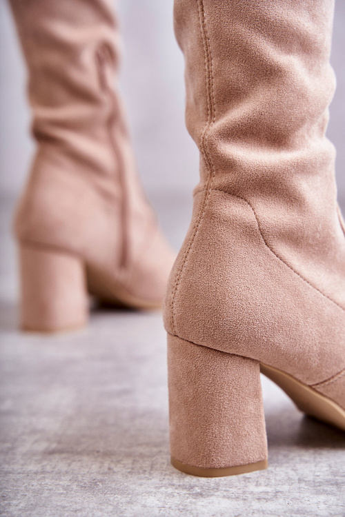 Класичні замшеві чоботи бежеві Clarissa