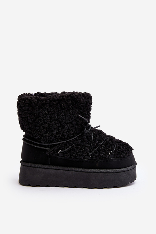 Жіночі зимові черевики на шнурівці на товстій підошві чорного кольору Лосо