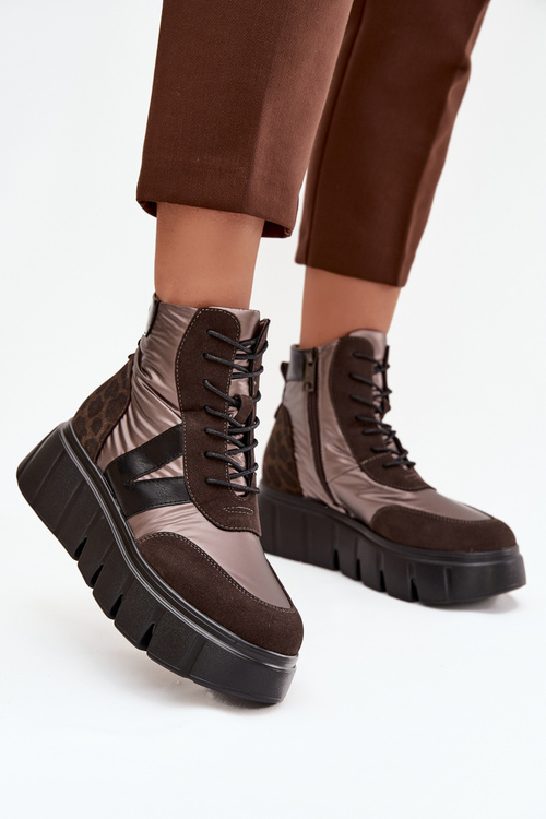 Жіночі утеплені чоботи на платформі Vinceza 58562 коричневі