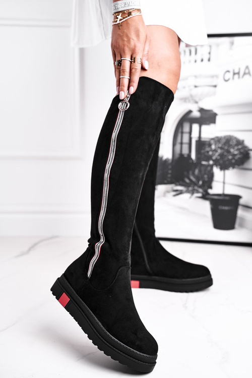 Жіночі високі чоботи замшеві чорні Melbro