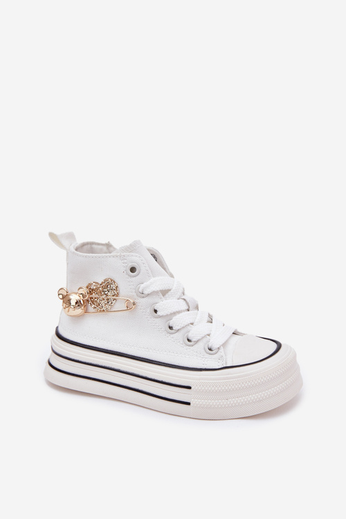 Дитячі Високі Кросівки З Золотою Декорацією Білі Elvena