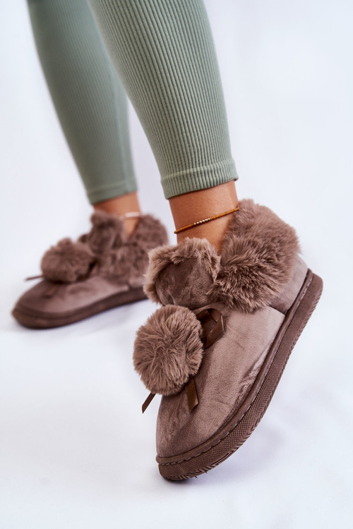 Жіночі хутряні сліпони з помпоном коричневого кольору Noemi
