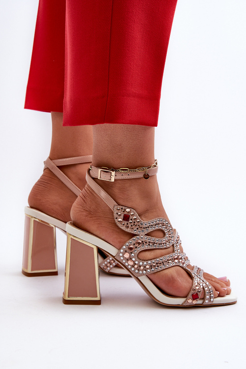 Жіночі босоніжки з прикрасами на шпильці D&A CR952 Рожеві