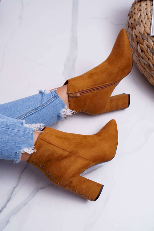 Жіночі чоботи на підборах із заклепками RB23P Camel Snack