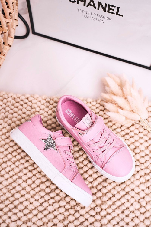 Дитячі шкіряні кросівки із зіркою BIG STAR DD374104 Рожеві